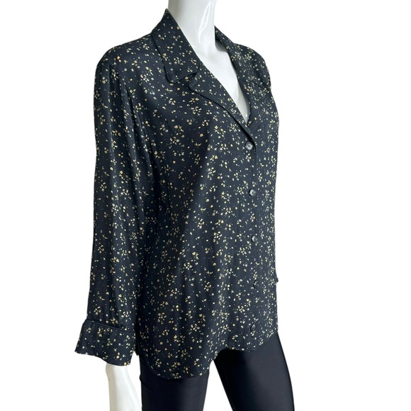 GANNI V-Neck Black Floral Print Collared Long Sleeve Button Down Shirt - Picture 2 of 6